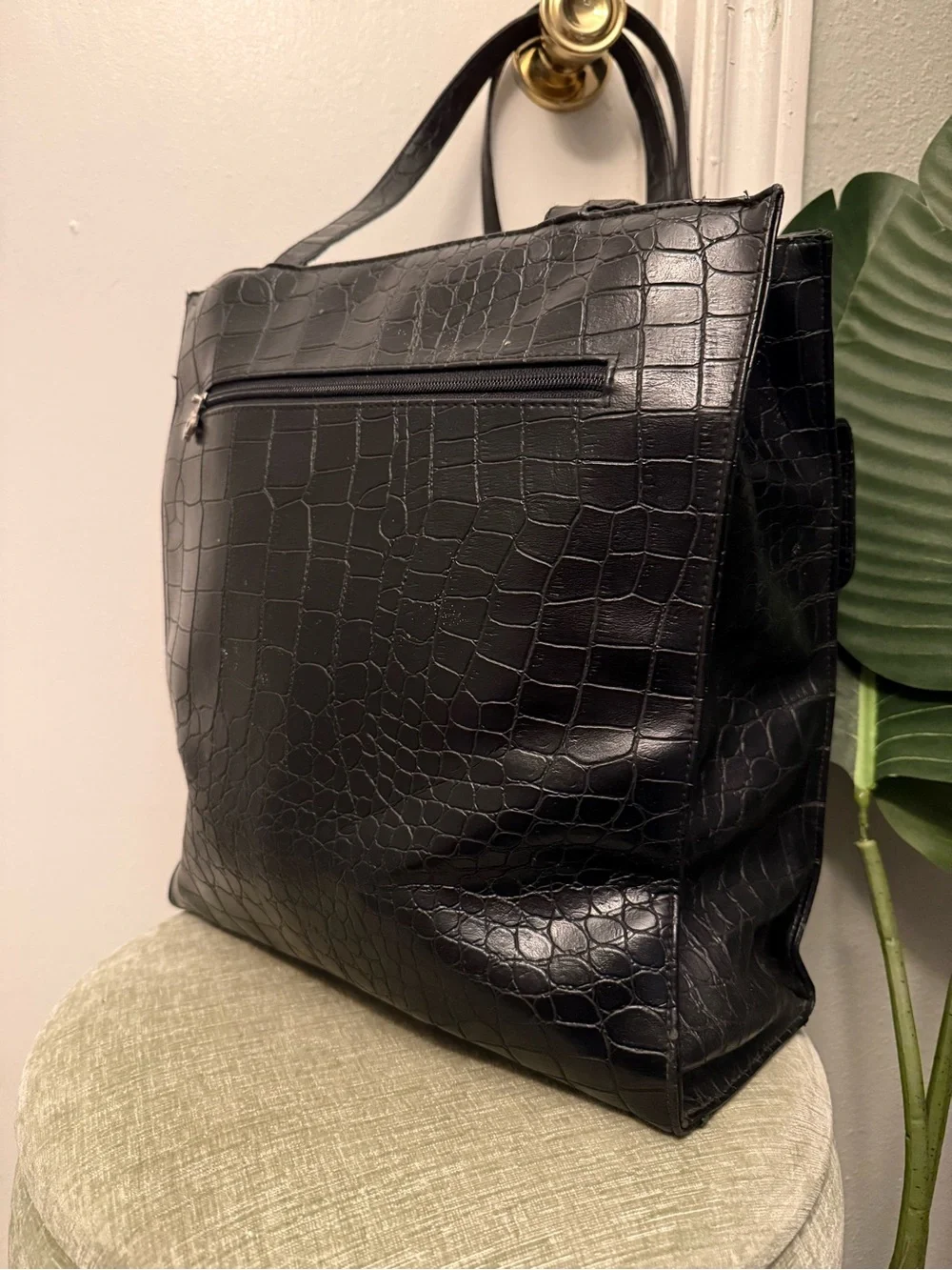 VINTAGE Samsonite Black Croc-Embossed Laptop Business Tote Shoulder Bag